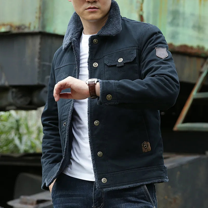 Men’s Jacket – Classic Fit – Shearling Collar – Button Front – Breathable Cotton Blend