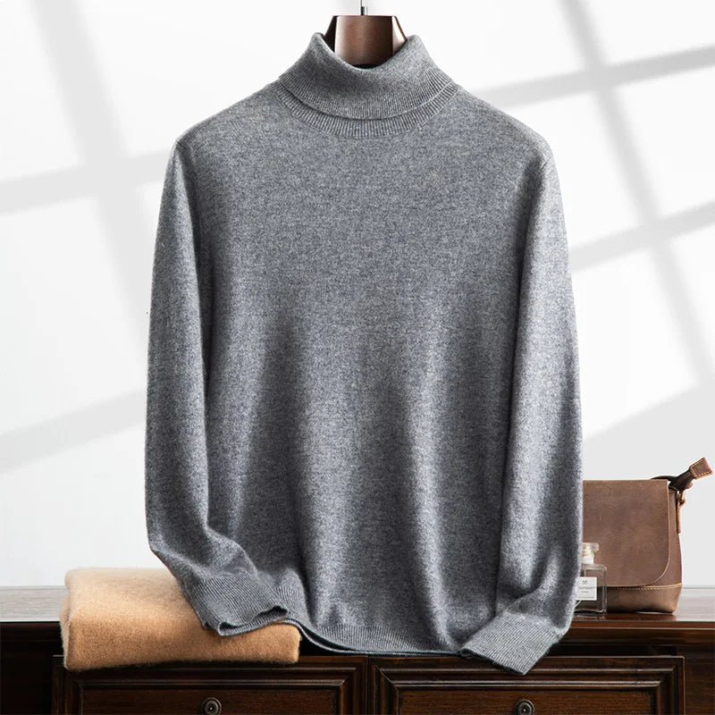 Men’s Turtleneck Sweater – Wool Knit – Relaxed Fit – Ribbed Neck and Hem