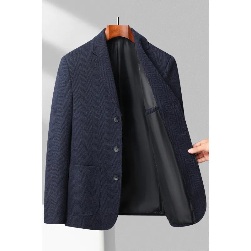 Men’s Blazer – Tailored Fit – Wool Blend – Herringbone Pattern – Notched Lapel – 3 Button