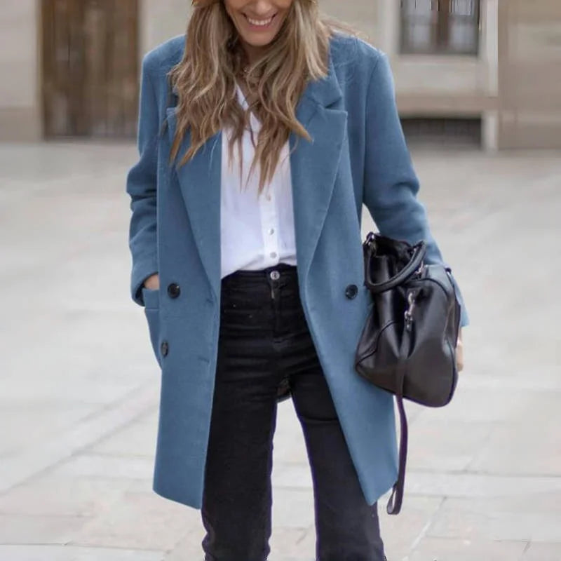 Women’s Trench Coat – Tailored Fit – Wool Blend – Double-Breasted – Mid-Thigh Length
