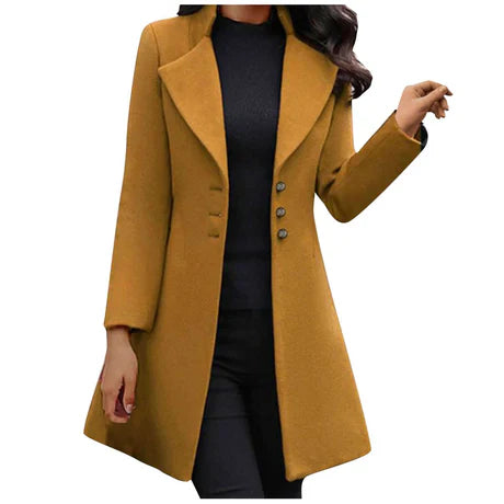 Women’s Wool Coat – Slim Fit – Notched Lapel – Double-Breasted Mid-Length Style