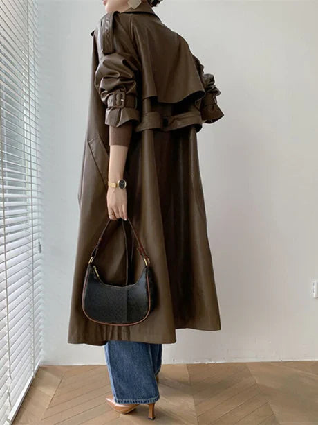 Women’s Trench Coat – Loose Fit – Double Breasted – Full Length – Notched Lapel – Epaulets