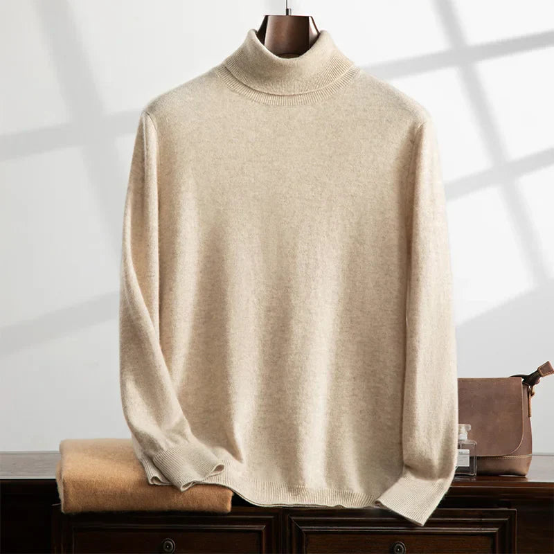 Men’s Turtleneck Sweater – Wool Knit – Relaxed Fit – Ribbed Neck and Hem