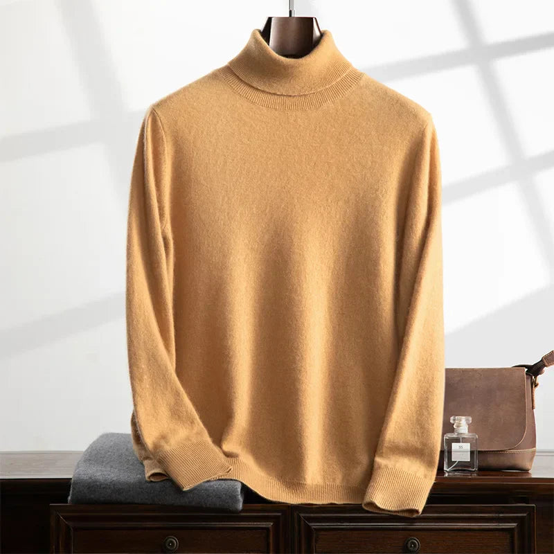 Men’s Turtleneck Sweater – Wool Knit – Relaxed Fit – Ribbed Neck and Hem