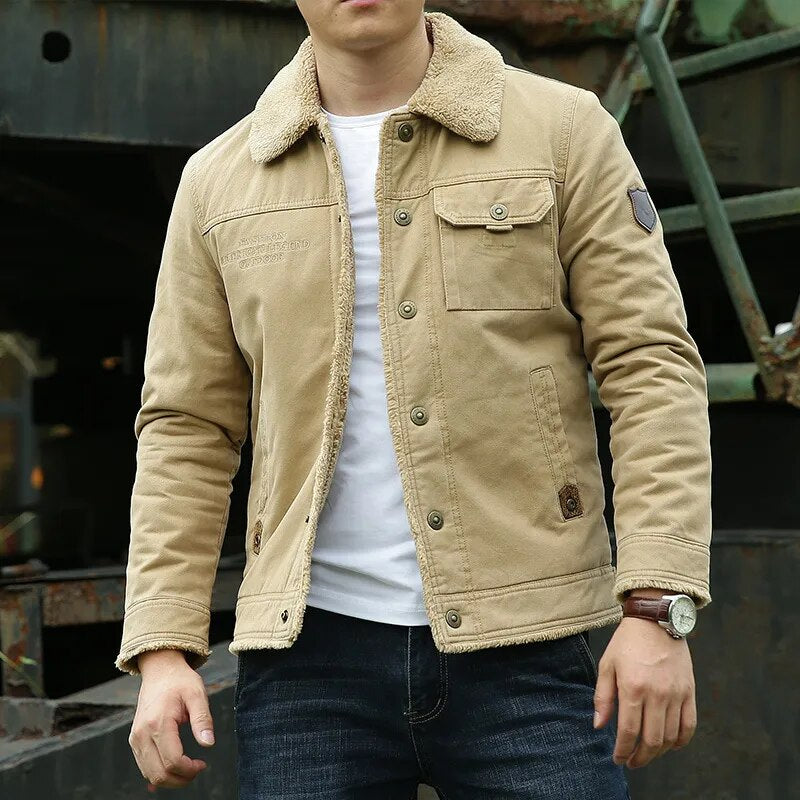 Men’s Jacket – Classic Fit – Shearling Collar – Button Front – Breathable Cotton Blend