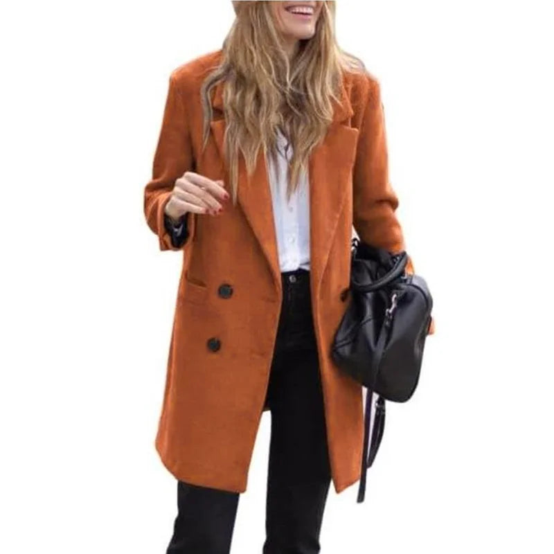 Women’s Trench Coat – Tailored Fit – Wool Blend – Double-Breasted – Mid-Thigh Length