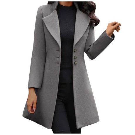 Women’s Wool Coat – Slim Fit – Notched Lapel – Double-Breasted Mid-Length Style