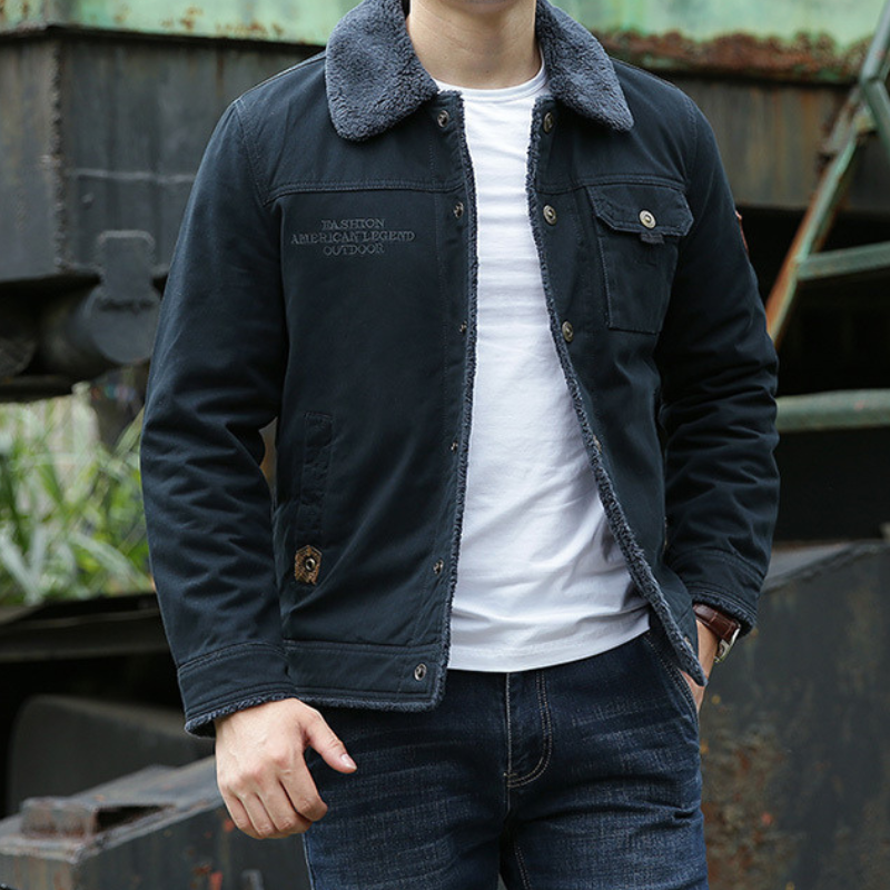 Men’s Jacket – Classic Fit – Shearling Collar – Button Front – Breathable Cotton Blend