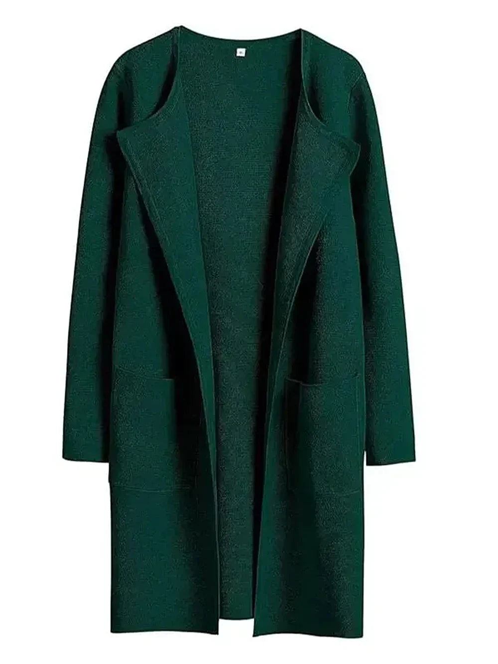 Women’s Knee-Length Coat – Wool Blend – Relaxed Fit – Open Front – Wide Lapel