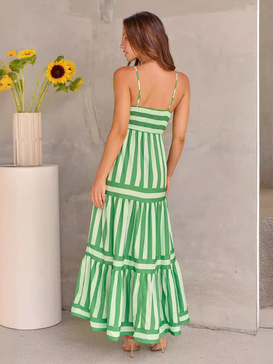Striped Floral Maxi Dress