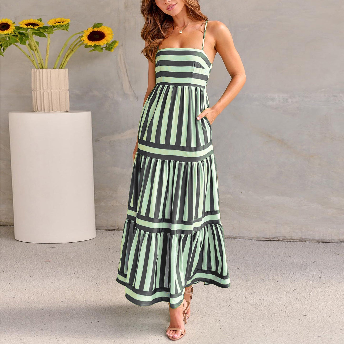 Striped Floral Maxi Dress