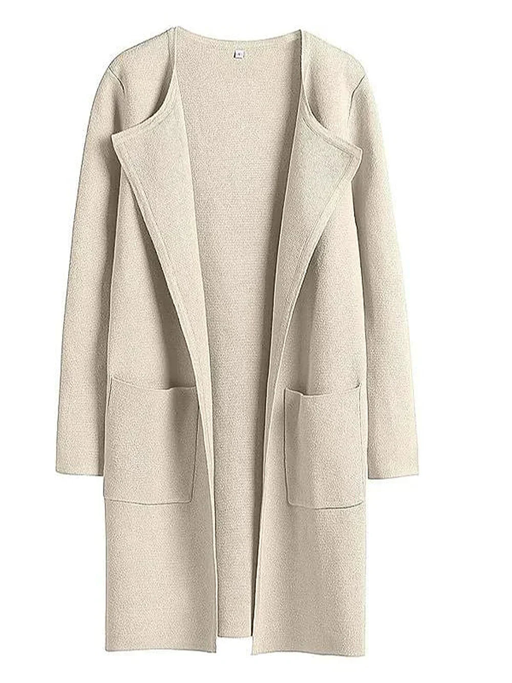 Women’s Knee-Length Coat – Wool Blend – Relaxed Fit – Open Front – Wide Lapel