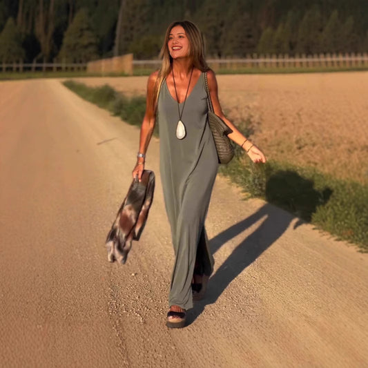 Casual V-Neck Maxi Dress
