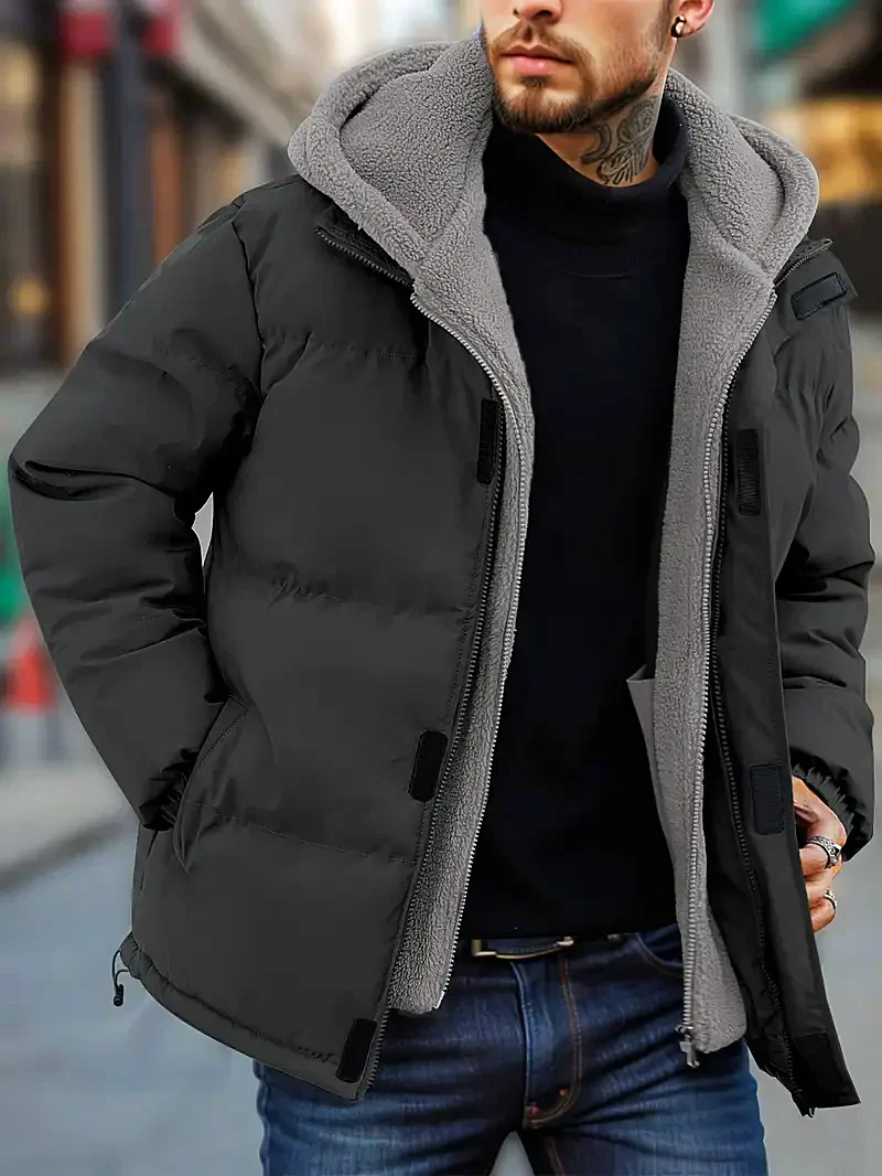Men’s Puffer Jacket – Regular Fit – Quilted Insulated – Fleece Hood – Adjustable Hem