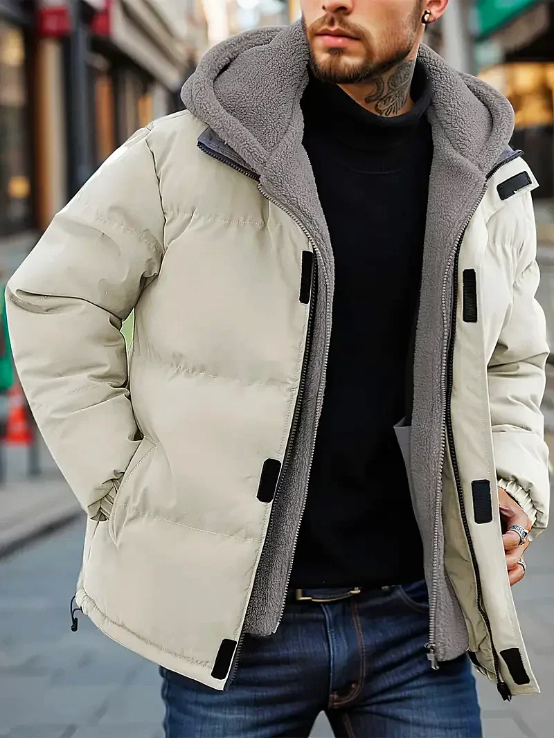 Men’s Puffer Jacket – Regular Fit – Quilted Insulated – Fleece Hood – Adjustable Hem