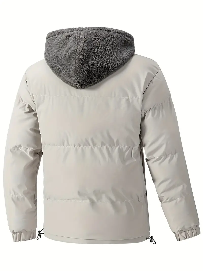Men’s Puffer Jacket – Regular Fit – Quilted Insulated – Fleece Hood – Adjustable Hem