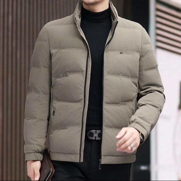 Men’s Puffer Jacket – Regular Fit – Quilted Insulated – Stand Collar – Lightweight Warm
