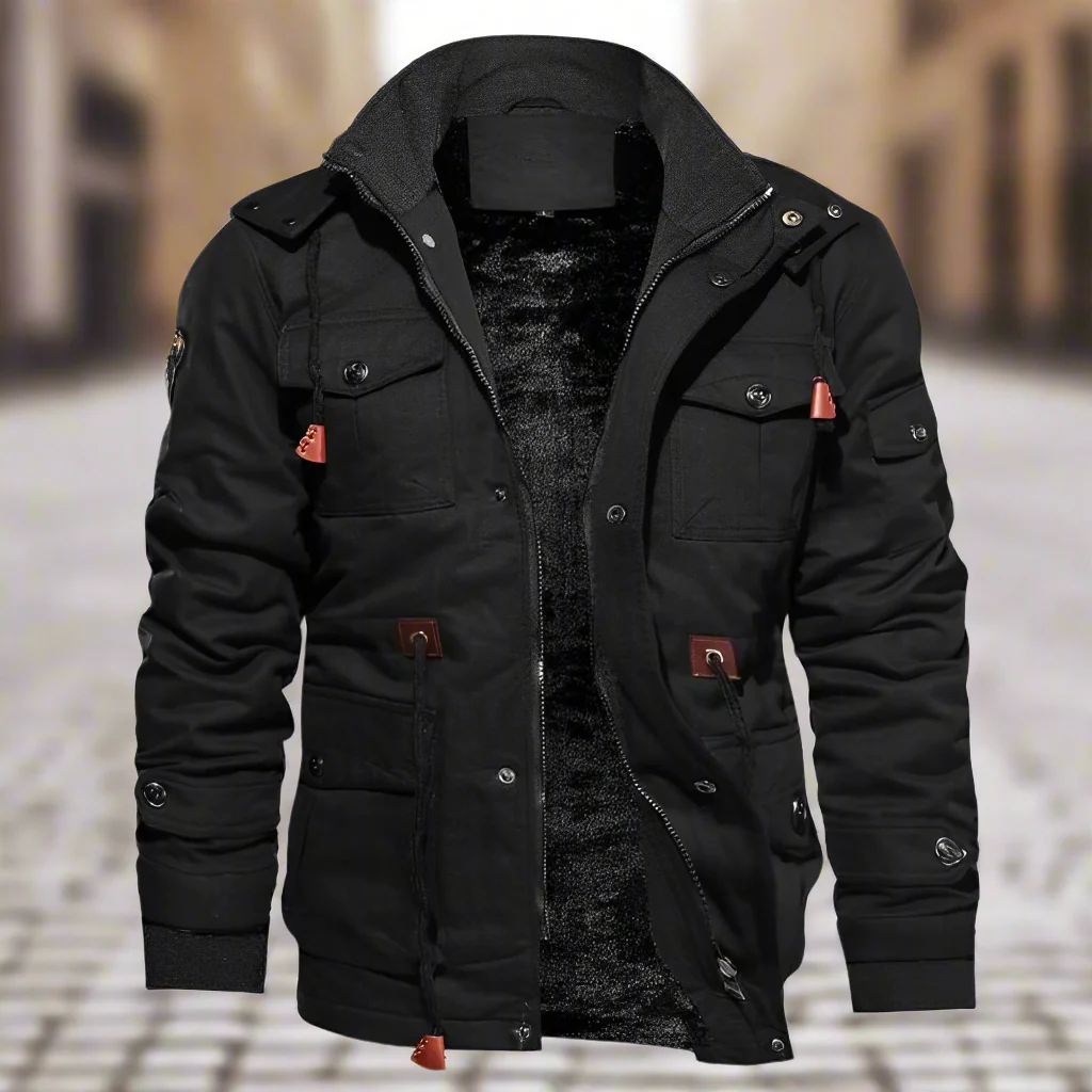 Men’s Bomber Jacket – Cotton Shell – Fleece Lined – Multi-Pocket – Drawstring Waist