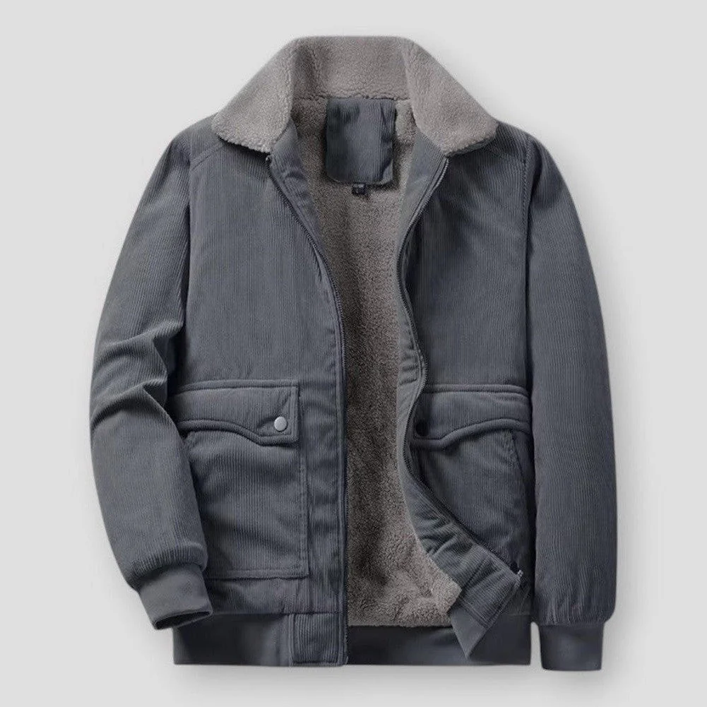 Men’s Bomber Jacket – Relaxed Fit – Corduroy Fabric – Sherpa Collar – Ribbed Trim