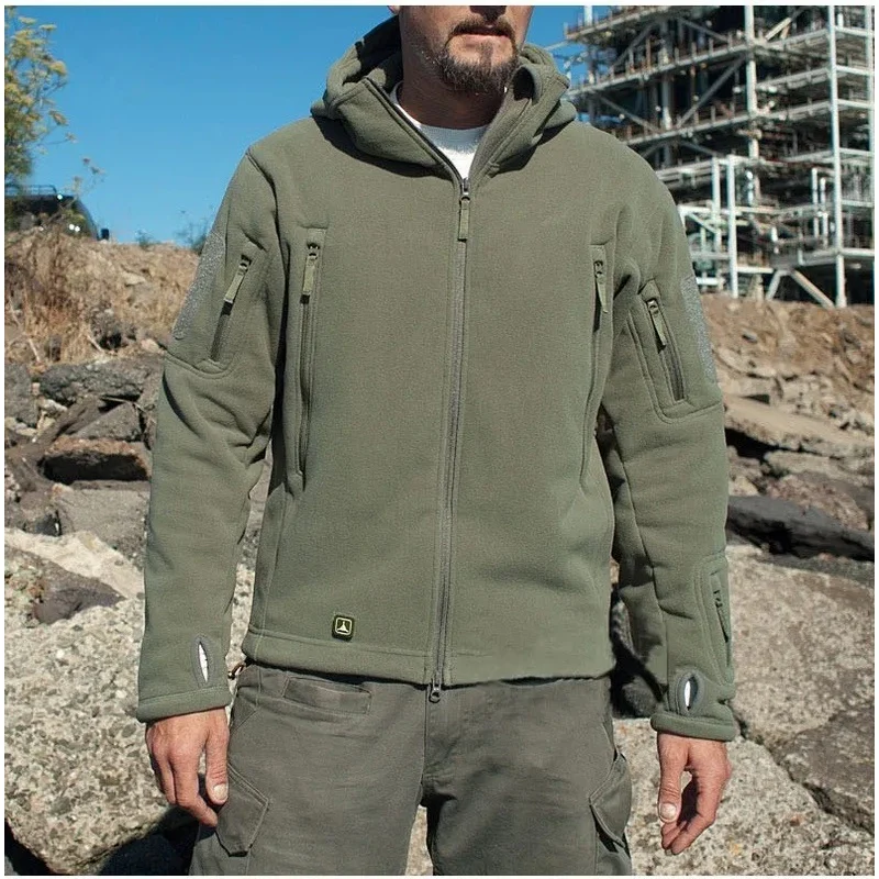 Men’s Hooded Coat – Fleece Lined – Regular Fit – Full Zip – Zipper Pockets – Articulated Elbows