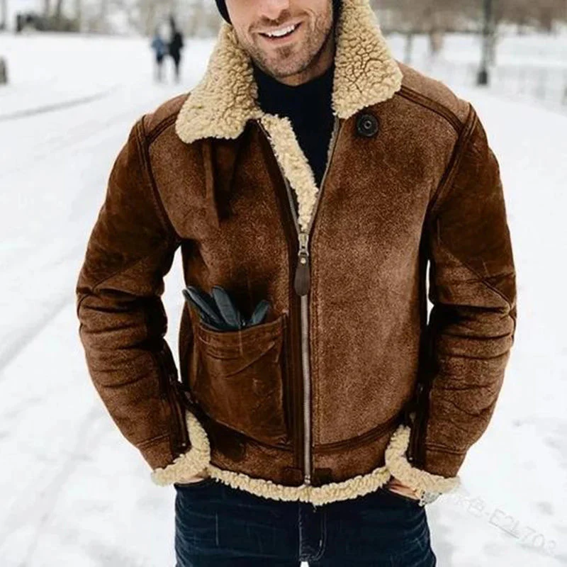 Men’s Bomber Jacket – Structured Fit – Shearling Collar & Cuffs – Suede Look – Zip Closure