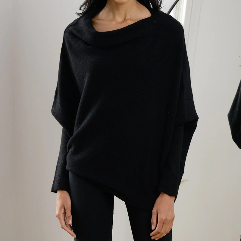 Women’s Oversized Knit Top – Relaxed Fit – Off-Shoulder – Dolman Sleeves with Ribbed Cuffs