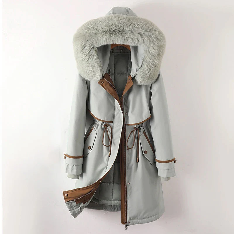 Women’s Parka Jacket – Relaxed Fit – Quilted Lining – Fur Hood – Adjustable Waist