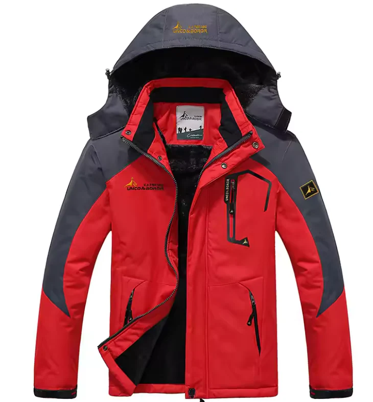 Men’s Outdoor Jacket – Insulated Fleece Lining – Windproof Water-Resistant – Adjustable Hood