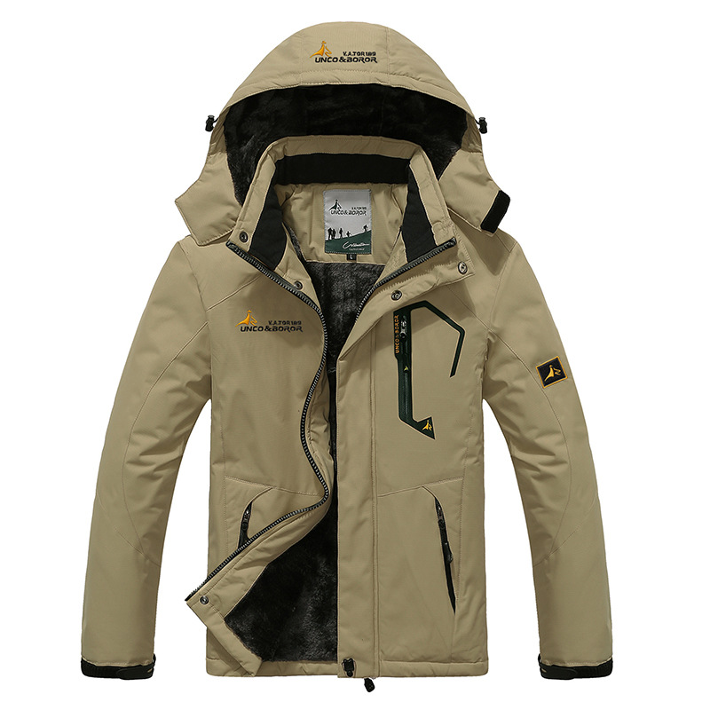 Men’s Outdoor Jacket – Insulated Fleece Lining – Windproof Water-Resistant – Adjustable Hood