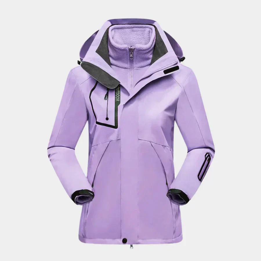 Women’s Outdoor Jacket – Water-Resistant – 2-in-1 Design – Removable Fleece Liner