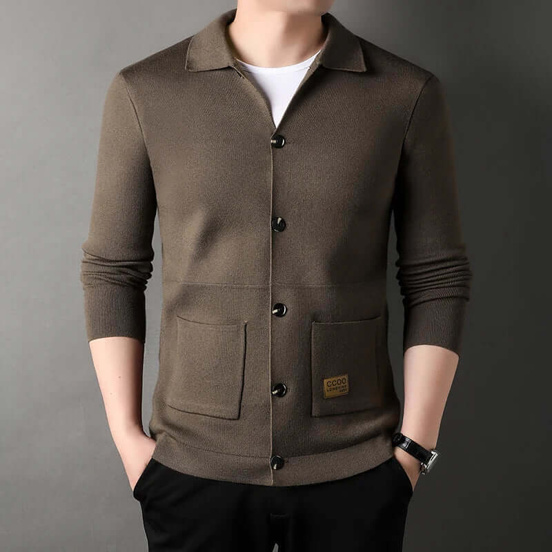 Men’s Cardigan – Slim Fit – Knit Knitwear – Classic Collar – Button Front – Pockets