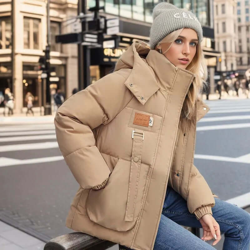 Women’s Quilted Jacket – Oversized Fit – Insulated Mid Length – Detachable Hood