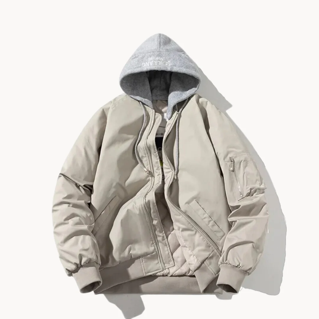 Men’s Bomber Jacket – Relaxed Fit – Quilted Lining – Hooded – Utility Sleeve Pocket