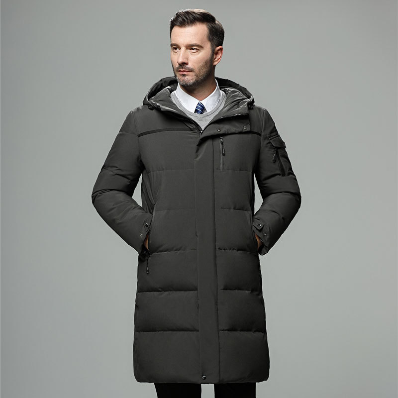 Men’s Long Puffer Jacket – Water Resistant – Regular Fit – Detachable Hood – Pockets