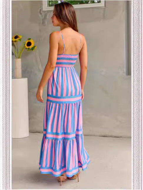 Striped Floral Maxi Dress