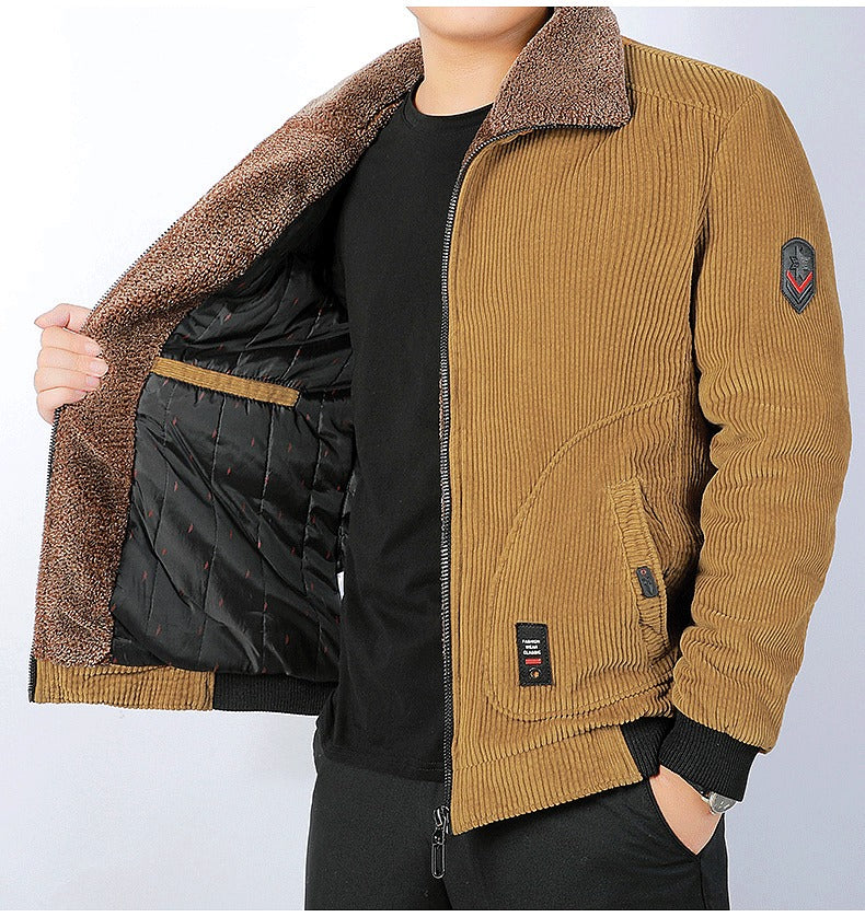 Men’s Bomber Jacket – Corduroy Shell – Sherpa Lining – Loose Fit – Ribbed Cuffs