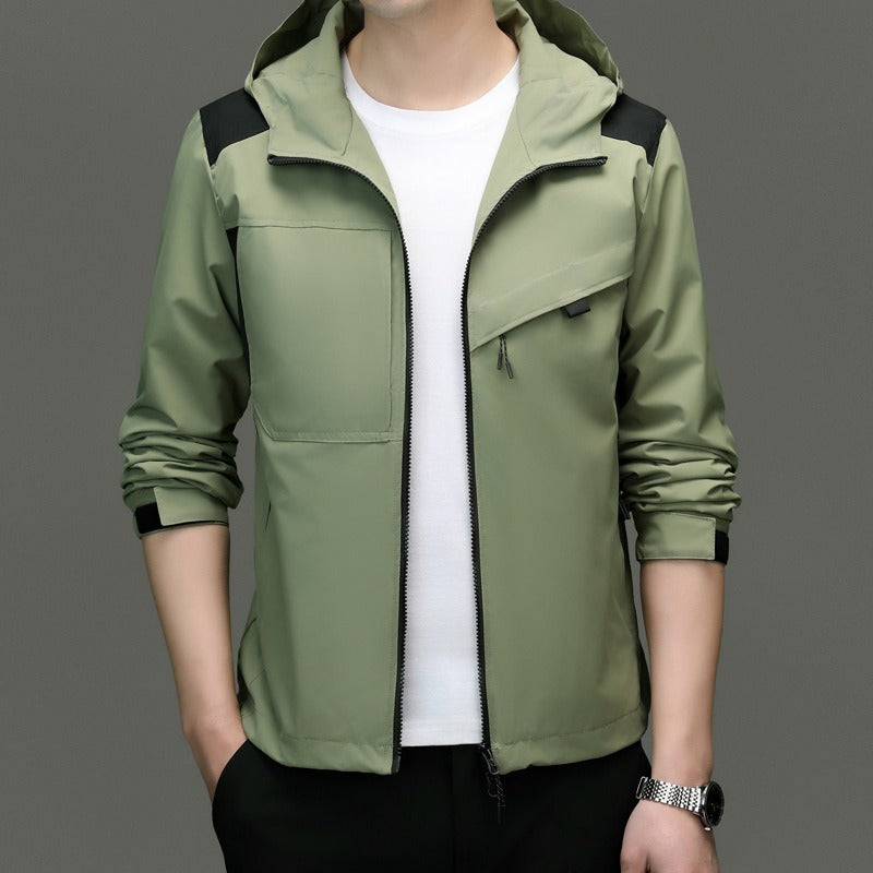 Men’s Jacket – Weather-Resistant – Relaxed Fit – Hooded – Zip Pockets – Zipper Closure