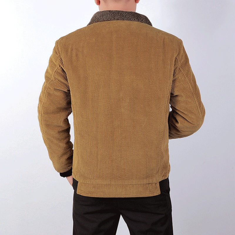 Men’s Bomber Jacket – Corduroy Shell – Sherpa Lining – Loose Fit – Ribbed Cuffs