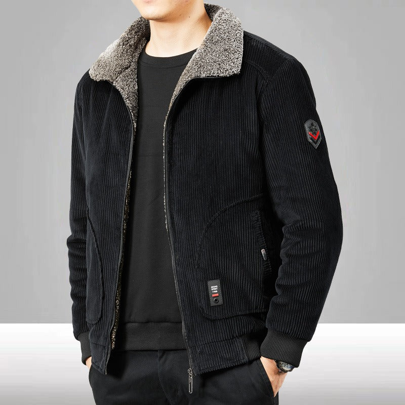 Men’s Bomber Jacket – Corduroy Shell – Sherpa Lining – Loose Fit – Ribbed Cuffs