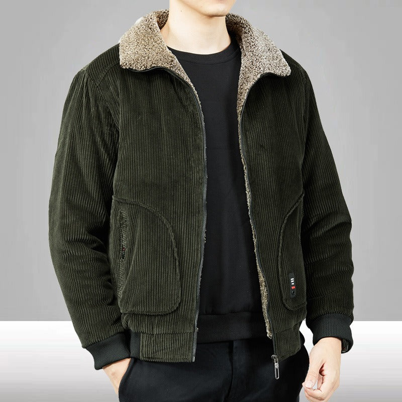 Men’s Bomber Jacket – Corduroy Shell – Sherpa Lining – Loose Fit – Ribbed Cuffs