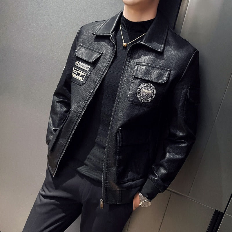 Men’s Bomber Jacket – Slim Fit – Embroidered Patches – Ribbed Trim – Utility Pockets