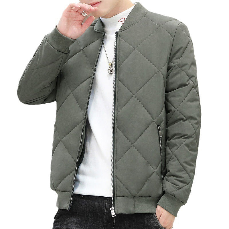 Men’s Quilted Jacket – Fleece Lined – Diamond Stitch – Ribbed Cuffs – Zipper Front