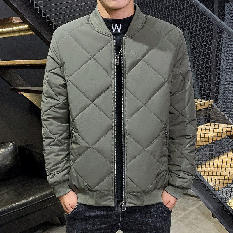 Men’s Quilted Jacket – Fleece Lined – Diamond Stitch – Ribbed Cuffs – Zipper Front