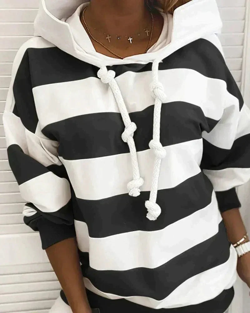 Women’s Hooded Sweatshirt – Oversized Fit – Knotted Drawstring – Ribbed Trim – Cotton Blend