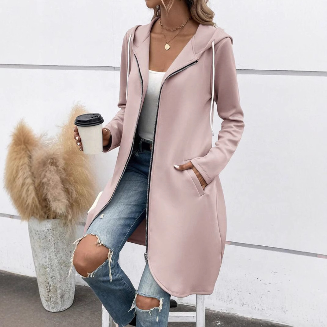 Women’s Long Hoodie Sweatshirt – Fleece Lined – Relaxed Fit – Zip Front – Casual Layer