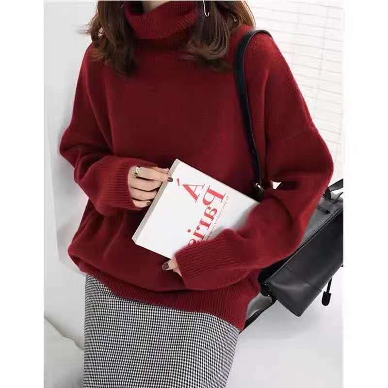 Women’s Turtleneck Sweatshirt – Oversized Knit – Drawstring Hem – Long Sleeve Casual Fit