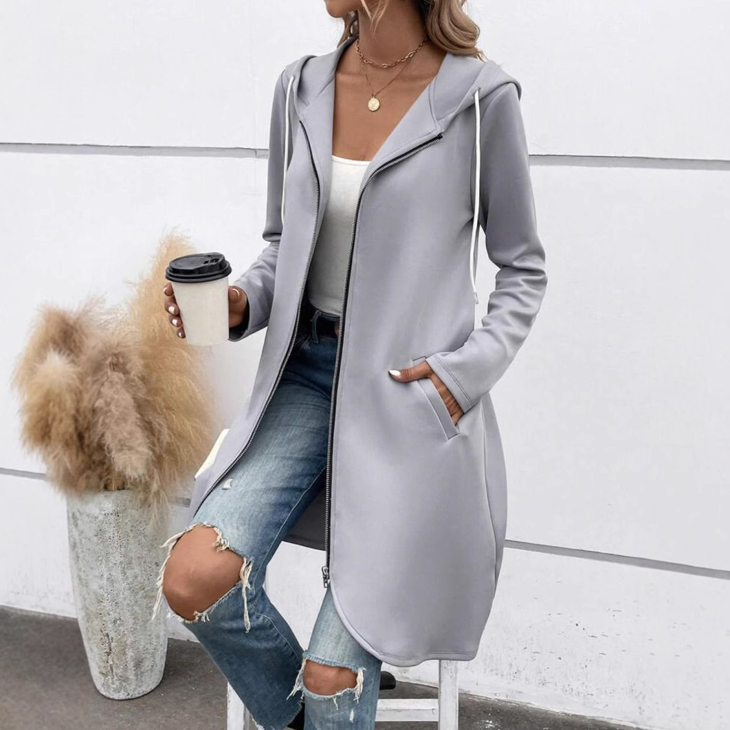 Women’s Long Hoodie Sweatshirt – Fleece Lined – Relaxed Fit – Zip Front – Casual Layer