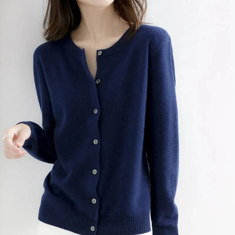 Women’s Cardigan – Wool Knit – Regular Fit – Button Front – Ribbed Trim Classic Style