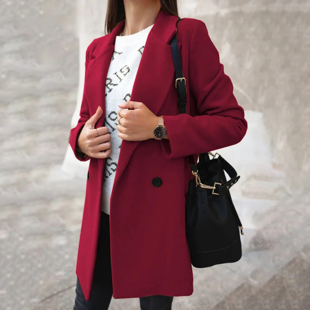 Women’s Tailored Coat – Wool Feel – Double-Breasted – Mid-Length Classic Fit