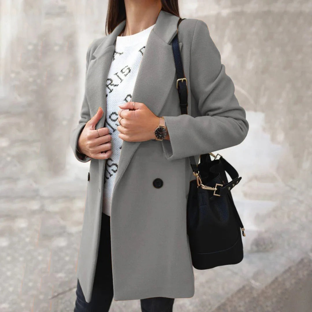 Women’s Tailored Coat – Wool Feel – Double-Breasted – Mid-Length Classic Fit